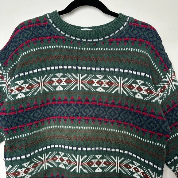Vintage Cottagecore Cotton Ginny Cotton Forest Green Fair Isle Cozycore Sweater - Picture 2 of 9